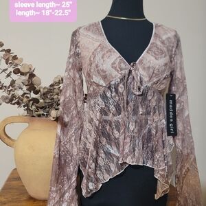 Madden Girl Women's Lace Blouse - Brown and Cream Y2K Boho Revival Sz M NWT